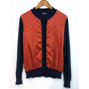 Brooks Brothers Silk Wool Cardigan Sz XL Blue Orange Print Ruffle Collar Sweater